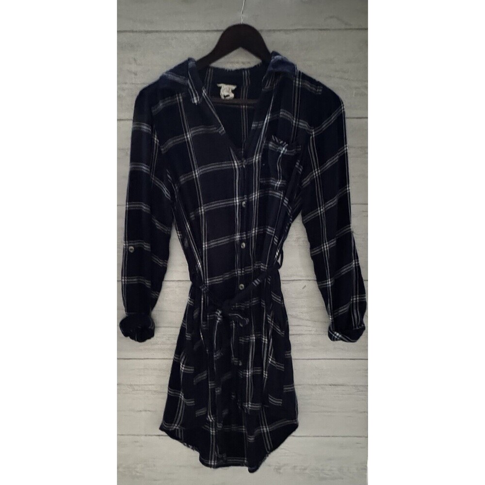 Harper Heritage Blue/White Plaid Dress Long Shirt Tunic with tie Womens Size S
